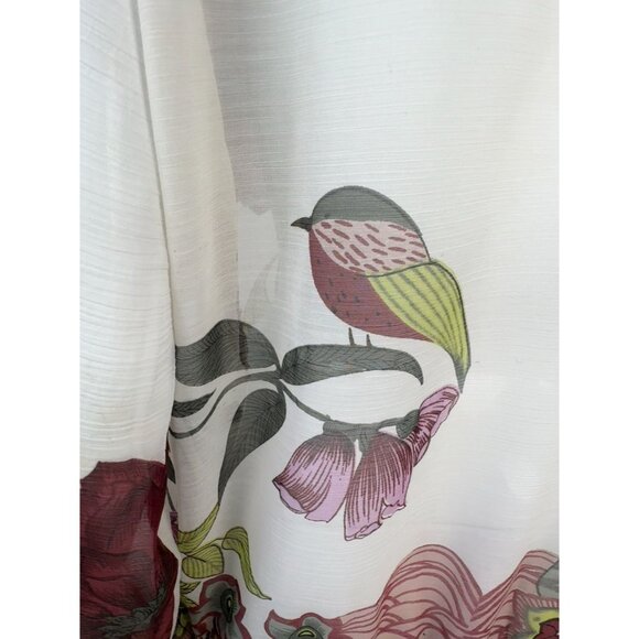 Yuka Beach Floral Embellished Chiffon Tunic Top L White Multicolor Lightweight - Picture 7 of 16